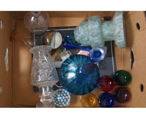 Box of glass ware to include 1930's lamp shade 