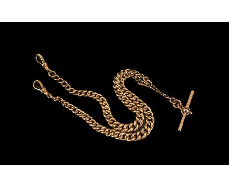 Victorian Period 1837 - 1901 Superb 9ct Gold Double Watch Albert Chain with T-Bar and Two Clasps. All Links Marked 9ct. Wonde