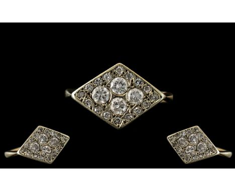 18ct Gold and Platinum - Attractive Diamond Pave Set Ring. c.1920's Attractive Wire Setting. The Diamonds of Excellent Colour