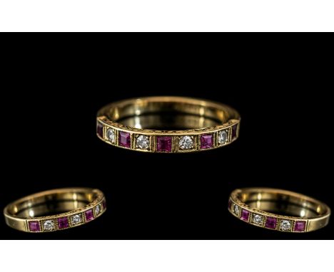 Ladies 18ct Gold - Attractive Ruby and Diamond Set Ring, Marked for 18ct. The Diamonds and Rubies of Good Colour / Clarity. R