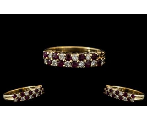 9ct Gold Ladies Ruby &amp; Diamond Chequerboard Design Dress Ring, Fully Hallmarked, Gross Weight 3.2g Ring Size L 1/2 A/F 1 