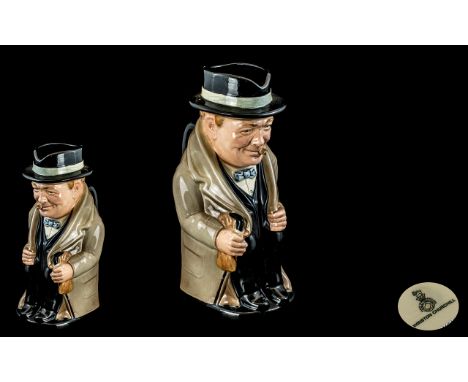 Royal Doulton - Large Hand Painted Ceramic Toby Jug ' Winston Churchill ' D6171. Designer Harry Fenton. Issued 1941 - 1991. H