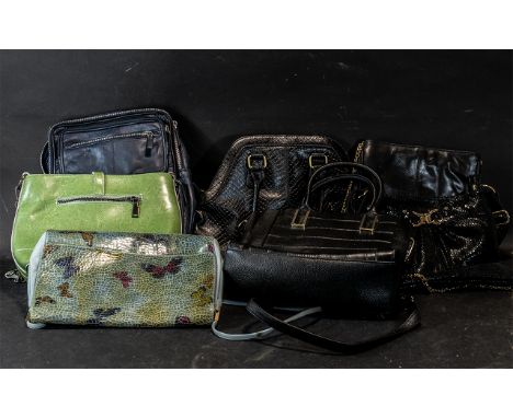 Collection of Ladies Leather Handbags, comprising an Enny mock snakeskin handbag decorated with butterflies with shoulder str