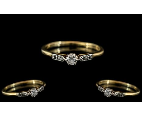 18ct Gold and Platinum - Nice Quality Single Stone Diamond Ring. The Interior of Shank with Full Hallmark for 18ct. The Round