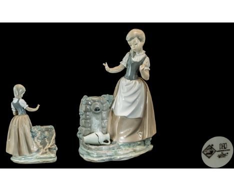 Nao by Lladro Hand Painted Porcelain Figure ' Oh My Goodness ' Broken Pot. Model No 223. c.1990. Height 12 Inches - 30 cms, W