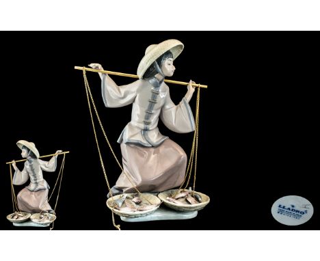 Lladro Hand Painted Porcelain Figure ' Japanese Girl ' Fish a Plenty. Model No 5575. Issued 1982 - 1994. Height 9 Inches - 22
