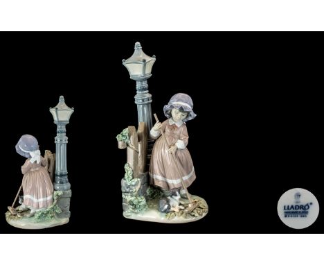 Lladro Hand Painted Porcelain Figure ' Fall Clean Up ' Model No 5286. Issued 1985 - Retired. Height 13 Inches - 32.5 cms. Wit