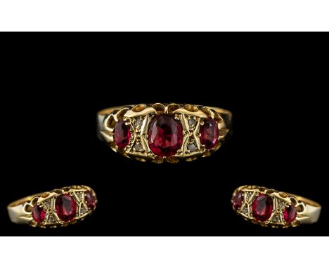 Antique Period - Excellent Quality 22ct Gold Ruby and Diamond Set Ring. Attractive Design / Setting. Hallmark Birmingham 1892