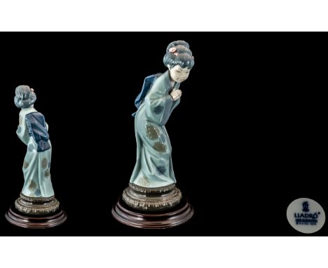 Lladro - Hand Painted Porcelain Figure ' Sayonara ' Model 4989. Issued 1978 - 1996. Height 10.25 Inches - 26.15 cms, With Dis