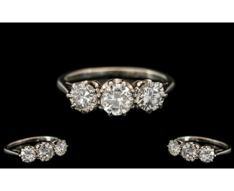 18ct White Gold Excellent Quality - 3 Stone Diamond Set Ring. Marked 750 - 18ct to Interior of Shank. The 3 Brilliant Cut Dia