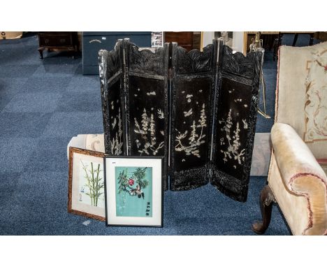 Chinese Screen with Mother of Pearl Inlay, comprises of four piece screen each panel measures 36" tall x 10" wide, together w