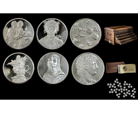 ' The Genius of Leonardo Da Vinci '  A Fine Collection of 50 Sterling Art Work Proof Struck Silver Medallions, Proof Struck I