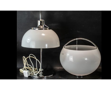 1970's Harvey Guzzini Italian Table Lamp, with chromed base and opaque white plastic shade, Height 23 Inches, Together With A