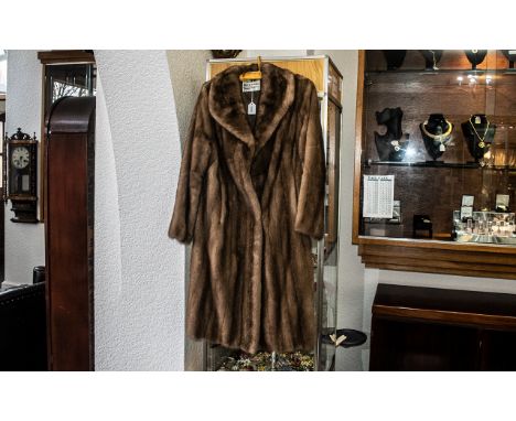 Beautiful Light Brown Full Length Mink Coat, made by Stephen of Blackpool, fully lined in quality brown patterned sateen, two