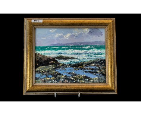 Richard Blowey (1947-) Impasto Oil On Board, Coastal Seascape. 8 x 9 Inches.