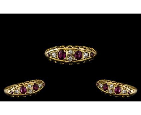 18ct Gold - Ladies Attractive Diamond and Ruby Set Ring, Excellent Setting and Design. Full Hallmark for Birmingham 1918, Mar
