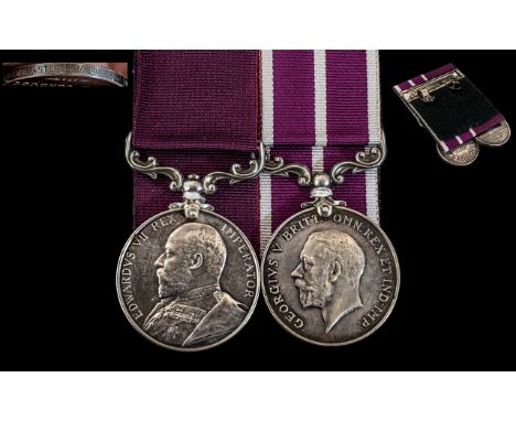 A Pair of Bandmaster E M Rogers Lancashire Fusiliers Army L.S & G.C. E VII.R (4451 Bandmaster, Lan. Fus.) suspension missing;
