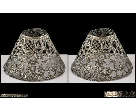 Gorham &amp; Company - Silversmiths American Pair of Late 19th Century Ornate Open-worked Silver Candlestick Shades. c.1898-1