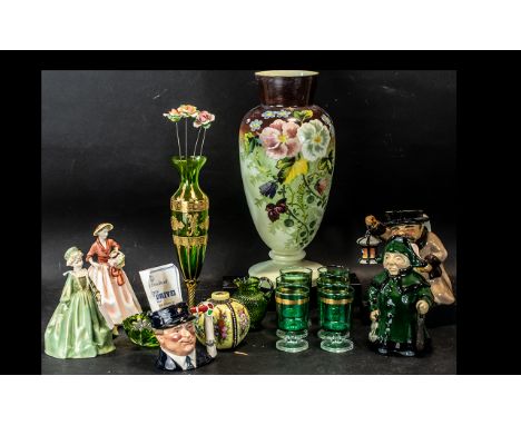 Mixed Collection of Glass and Porcelain, comprising a small quantity of green coloured glass including six glasses, an oval d