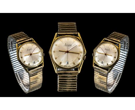 Accurist - 21 Jewels Swiss Made Wrist Watch with Expanding Gold Plated Watch Band. c.1960's / 1970's. Features Mother of Pear