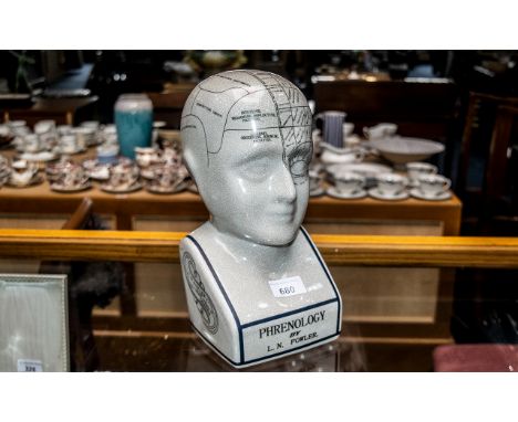 Ceramic Phrenology Head by L N Fowler.  Approx 12" tall.