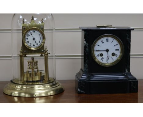 A 400 day timepiece and a Victorian marble mantel clock