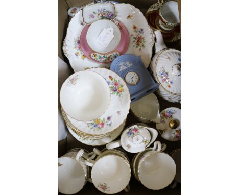A Minton teaset, a pair of Spode blue and white soup plates, a Sevres style cup and saucer