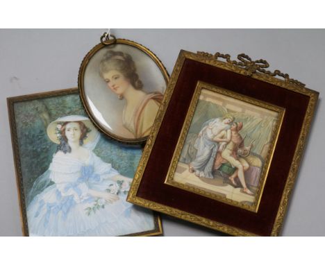 Three French portrait miniatures on ivory, c. 1900