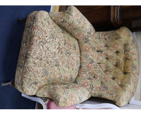 A Victorian button back armchair, Howard & Son and a salon chair