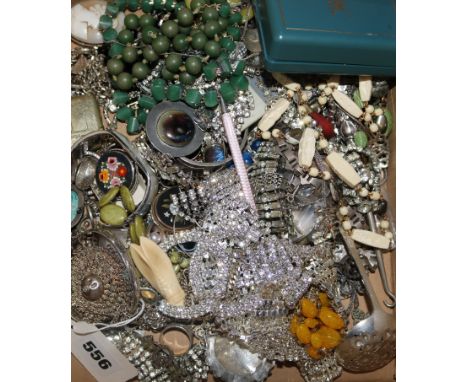 A large quantity of assorted costume jewellery etc. and a silver button hook and sifter spoon.