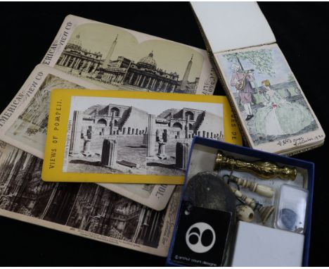 A 1776-1876 Philadelphia World Fair advertising fan and sundry collectables, including a fossil leaf and trilobite, a Harrods