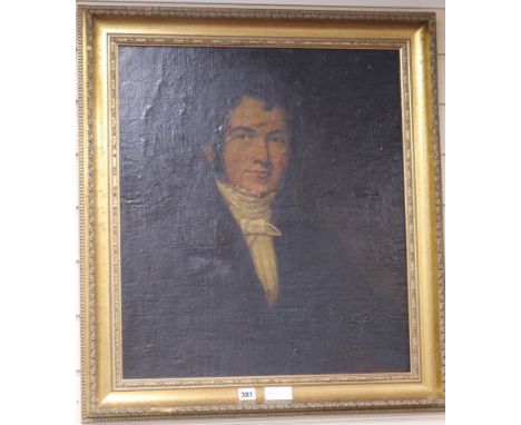 Mid 19th century English School, oil on canvas laid on board, portrait of a gentleman, 62 x 54cm