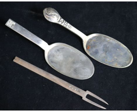 Two Danish 830 standard silver servers by Evald Nielson and a 1930's stylised silver fork by Daniel George Collins.