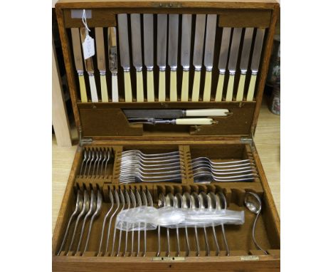 A Mappin & Webb canteen of silver plated Old English pattern cutlery and flatware for eight