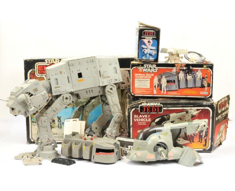 Palitoy &amp; Kenner Star Wars vintage vehicles x 4 including Return of the Jedi Slave 1, Good (missing Ramp), within Fair op