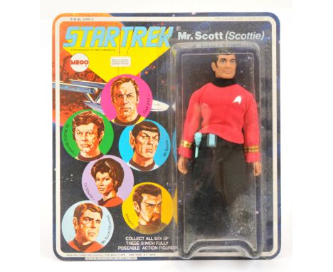 Mego Star Trek 8" vintage Mr Scott (Scottie) action figure. Near Mint within Excellent Packaging