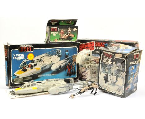 Kenner &amp; Palitoy Star Wars vintage Return of the Jedi vehicles x 3 including Y-Wing Fighter, Good (missing bomb), within 