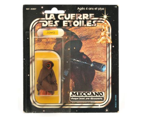 Meccano Star Wars vintage Jawa 3 3/4" figure, Mint, within Near Mint bubble, upon Excellent (corner wear) punched 20 back (sq