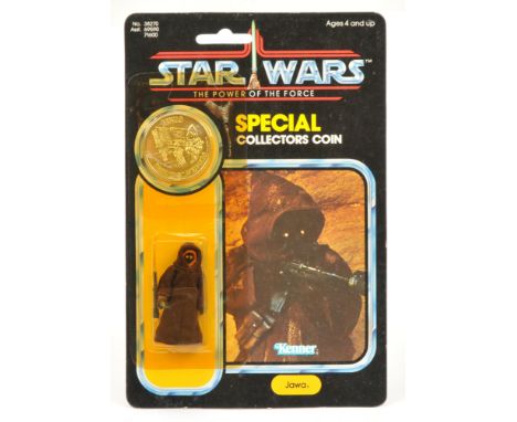 Kenner Star Wars vintage The Power of the Force Jawa 3 3/4" figure, Mint, within Fair (cracked, dented and yellowed) bubble, 