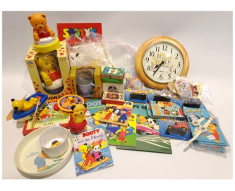 Quantity of Sooty &amp; Sweep Collectibles Includes Themed Clock, Chime Bear, Diecast Cars, Books with others. Fair to Good s