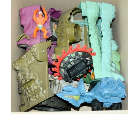 Large quantity of Mattel Masters of the Universe vintage vehicles, figures and play-sets, Fair incomplete.