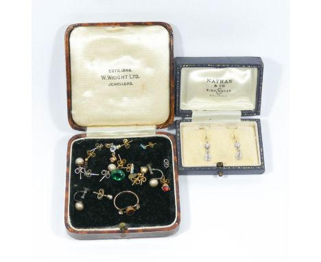 A pair vintage diamond drop earrings together with various other pairs of gem set and paste earrings 