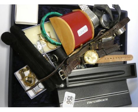 Old vintage watches, modern pens, costume jewellery etc 