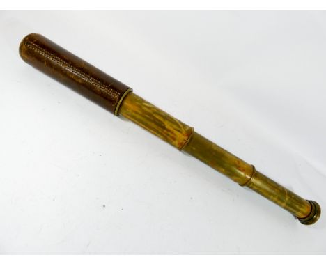 Vintage leather and brass four drawer telescope marked Britannic BC &amp; Co Ltd, 45cms long extended 