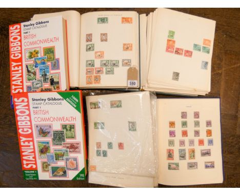 A collection of mostly British Commonwealth stamps contained within three albums together with two Stanley Gibbon stamp catal