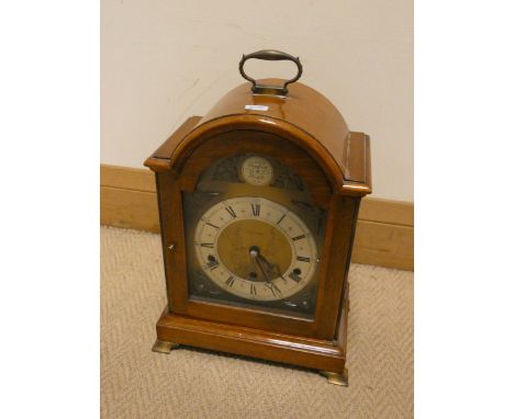 Mappin &amp; Webb Westminster chiming bracket clock in mahogany case with silver dial, 13" high, 9 1/2" wide 