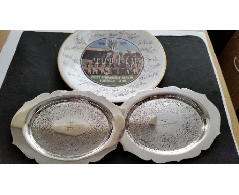 FOOTBALL, West Bromwich Albion commemoratives, silver-metal plates (2), inscribed for friendlies in Kuwait (12th April 1981) 