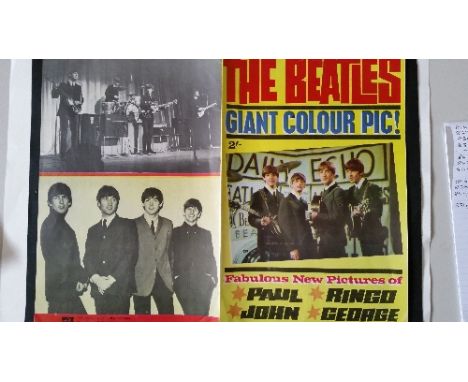 POP MUSIC, Beatles posters, Boyfriend (60 x 20), five different pictures of the Beatles, red surround showing faces of others