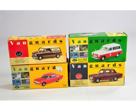Corgi 1/43 Vanguards diecast Group comprising Austin Seven Mini Van, Ford Zephyr, Ford 300E Thames Van and Ford 100E. M in Bo