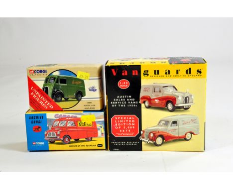 Corgi 1/43 Vanguards Austin Sales and Service Vans plus Corgi Bedford Van and Morris J Van. M in Boxes. (3)